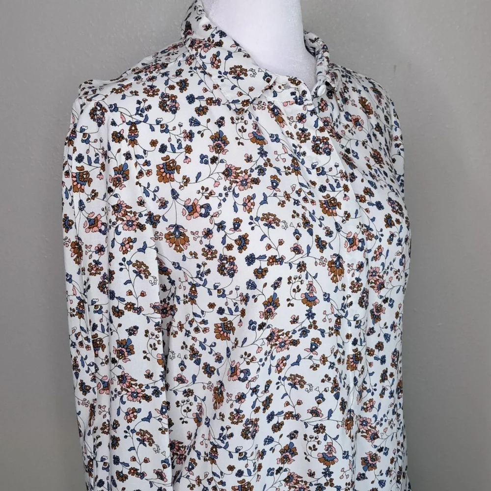 Alexander Jordan Womens Button Down Shirt Long Slv Medium Navy Pink Floral